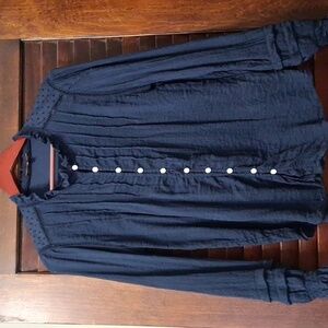 Quince Midnight Blue Ruffled Blouse